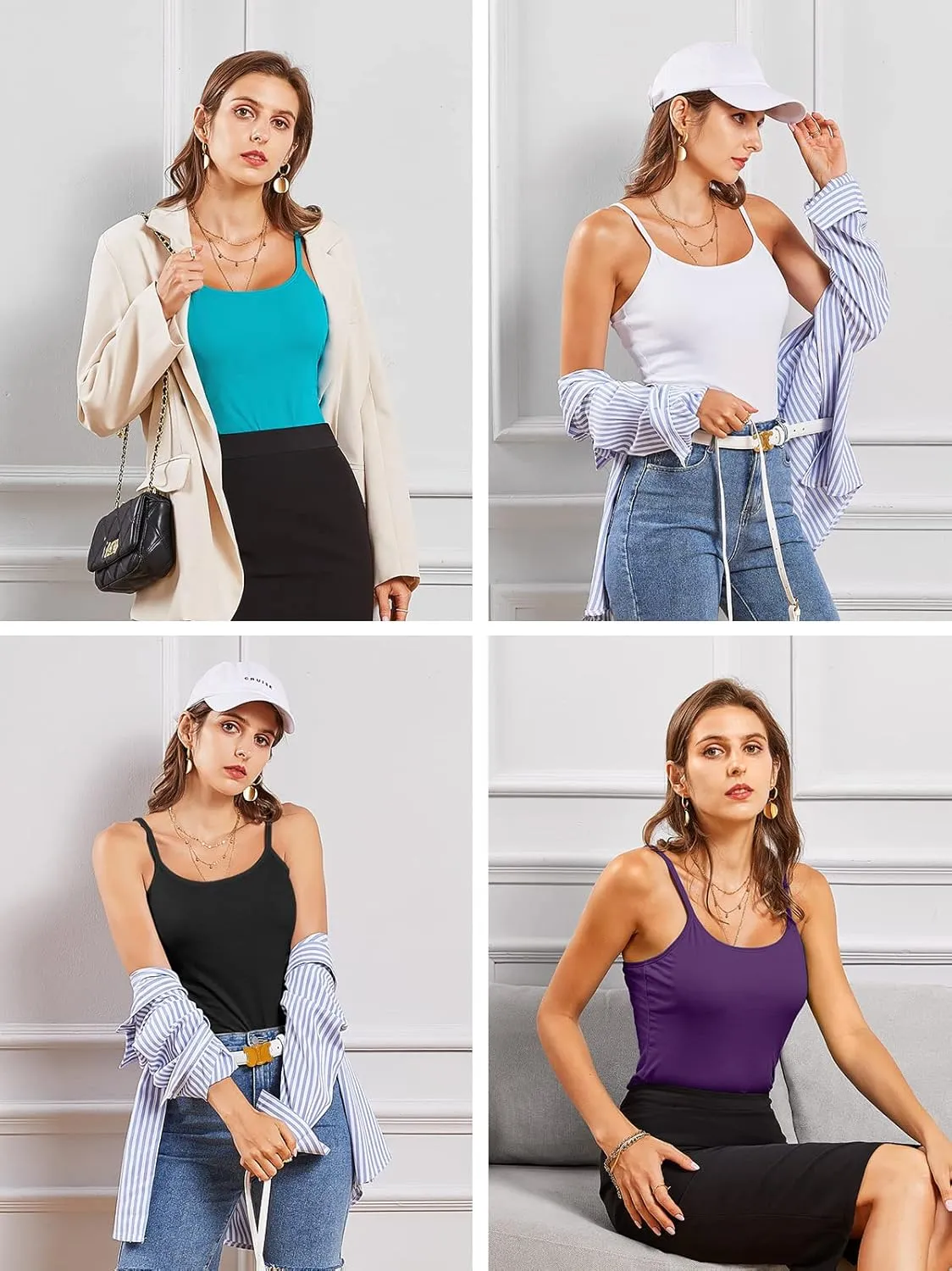 V FOR CITY Women's Shelf Bra Camisole Tops Adjustable Spaghetti Strap Cami Tank Cotton Undershirts 2 Pack