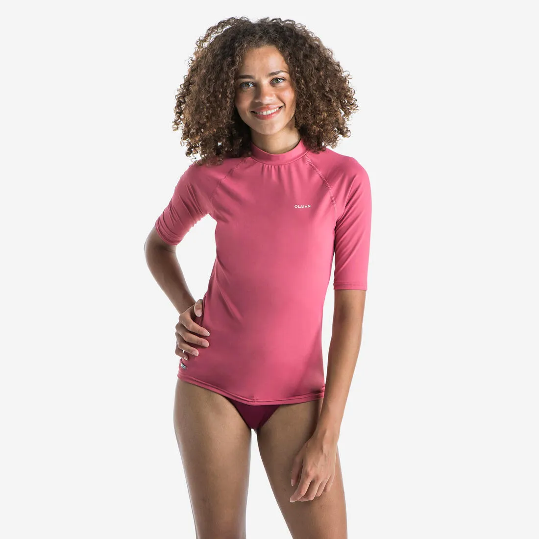 Women's anti-UV short-sleeve surf top T-shirt 100 - dusty
