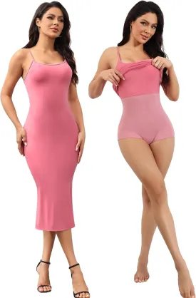 Women's Bodycon Dresses Built in Bra and Bodysuit Sexy Slip Midi Dress Spaghetti Strap Dresses Party Club Summer