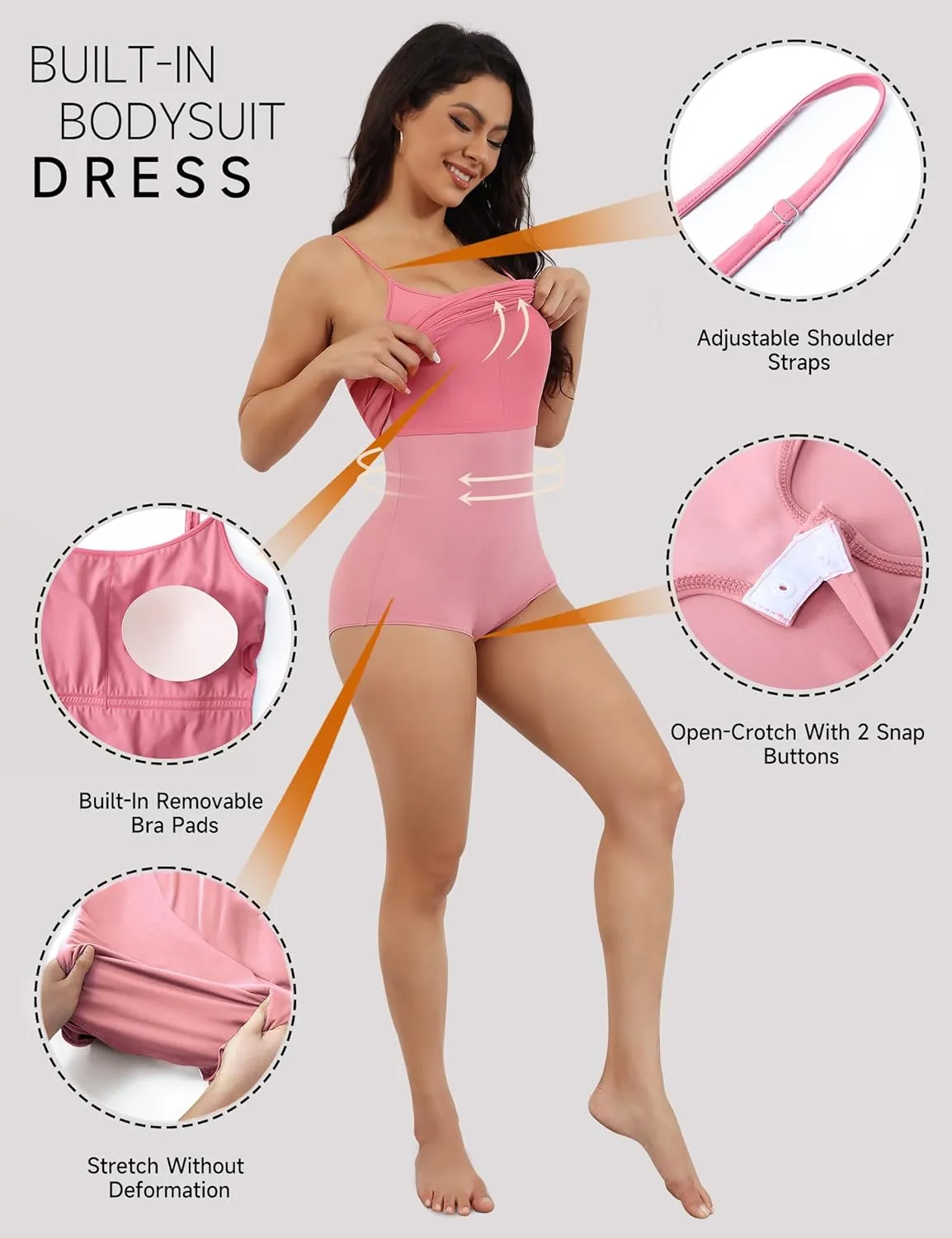 Women's Bodycon Dresses Built in Bra and Bodysuit Sexy Slip Midi Dress Spaghetti Strap Dresses Party Club Summer