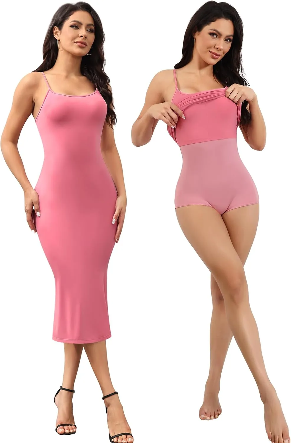 Women's Bodycon Dresses Built in Bra and Bodysuit Sexy Slip Midi Dress Spaghetti Strap Dresses Party Club Summer