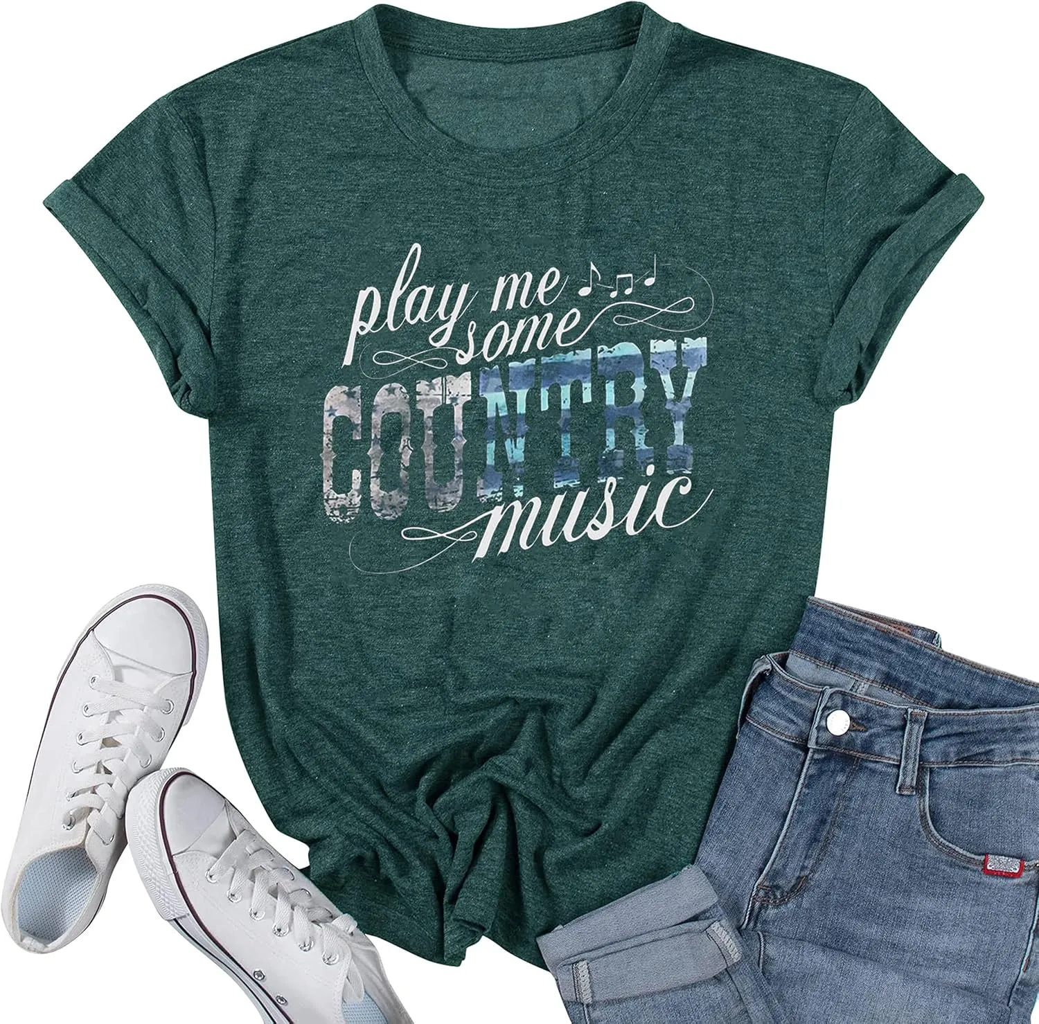 Women's Country Music Tshirt Vintage Concert Graphics Shirts Rock Band Tees Round Neck Short Sleeved Tops
