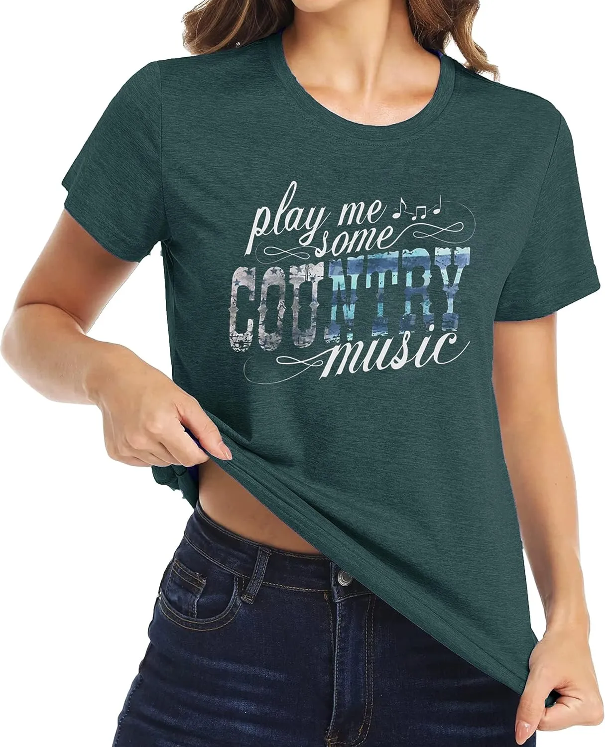 Women's Country Music Tshirt Vintage Concert Graphics Shirts Rock Band Tees Round Neck Short Sleeved Tops