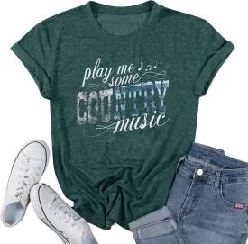 Women's Country Music Tshirt Vintage Concert Graphics Shirts Rock Band Tees Round Neck Short Sleeved Tops