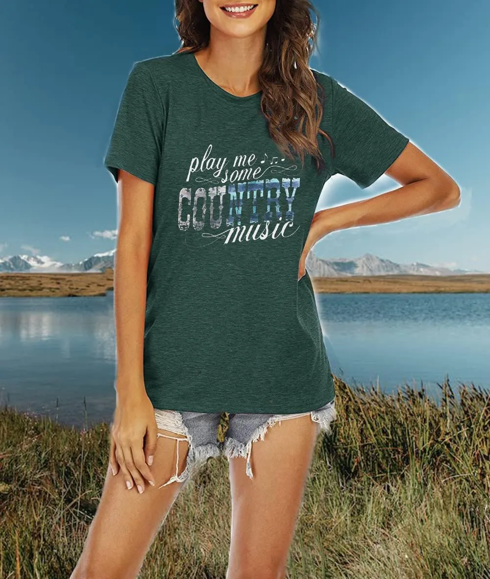 Women's Country Music Tshirt Vintage Concert Graphics Shirts Rock Band Tees Round Neck Short Sleeved Tops