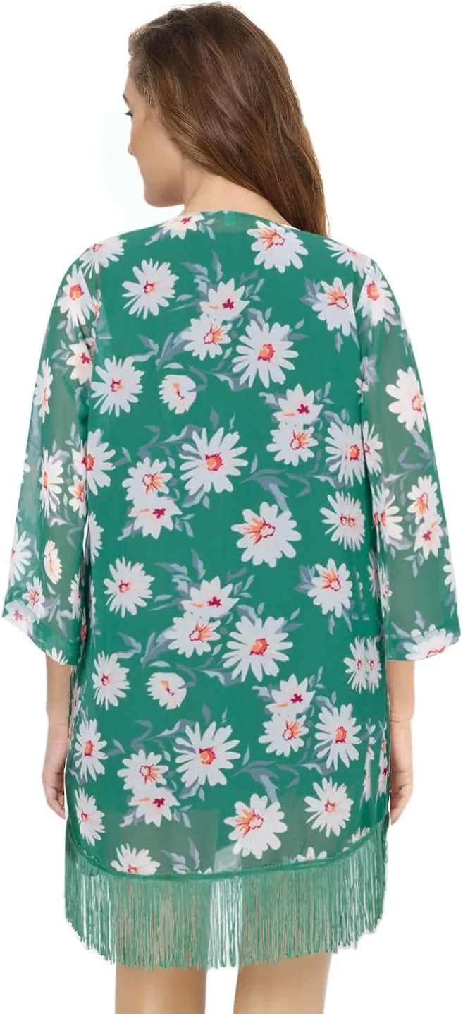 Women's Floral Kimono Cover Up - Lightweight Floral Beachwear for Bikini,Cardigan and Swimwear(WS103-P)