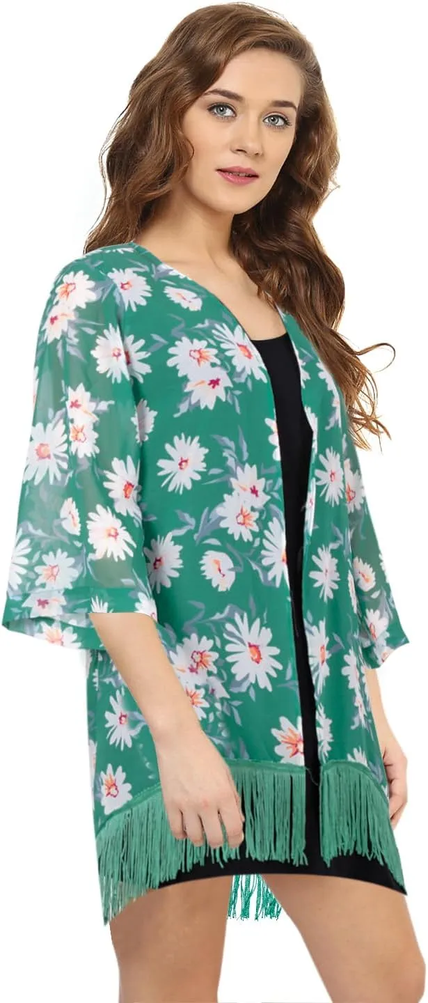 Women's Floral Kimono Cover Up - Lightweight Floral Beachwear for Bikini,Cardigan and Swimwear(WS103-P)