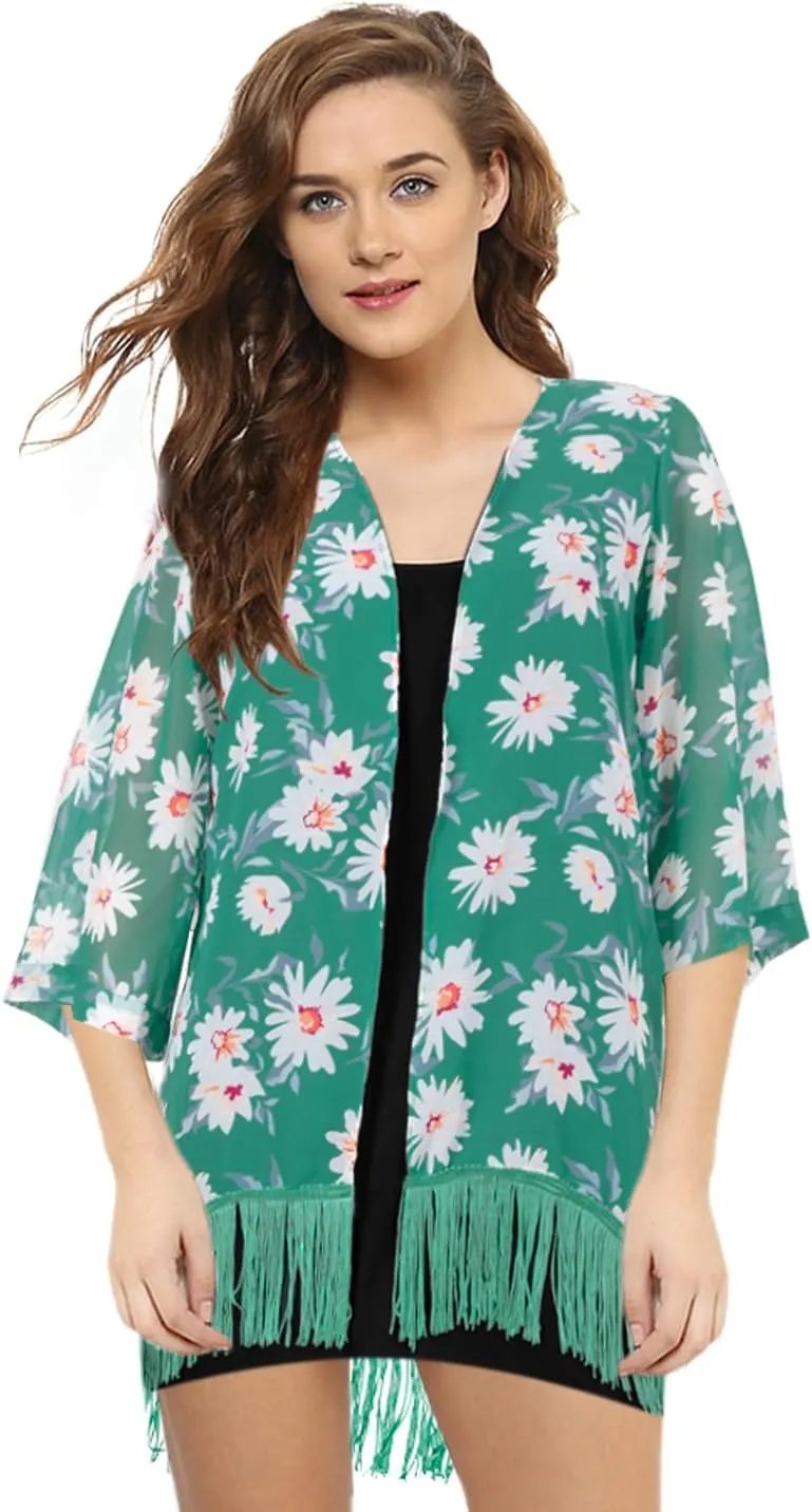 Women's Floral Kimono Cover Up - Lightweight Floral Beachwear for Bikini,Cardigan and Swimwear(WS103-P)