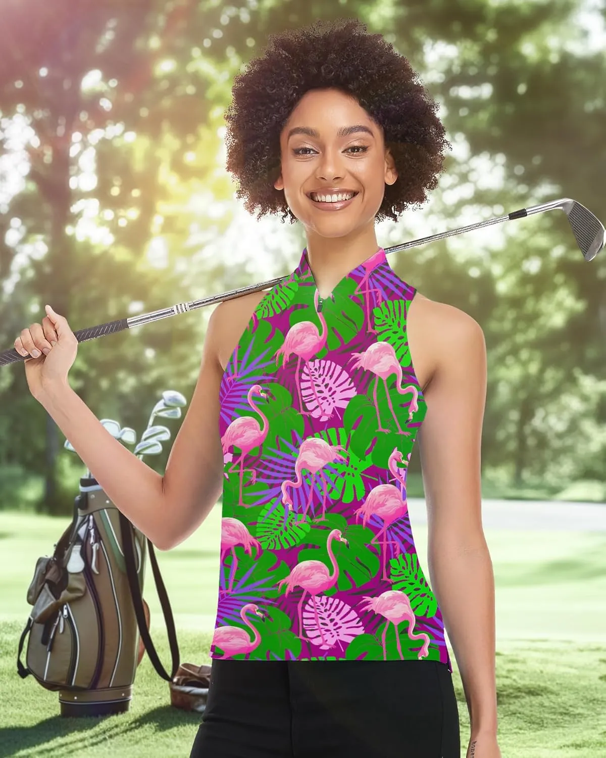 Women's Golf Shirt Sleeveless, V Neck Raceerback Polo Shirts Moisture Wicking, Quick Dry Ladies Tennis T Shirts