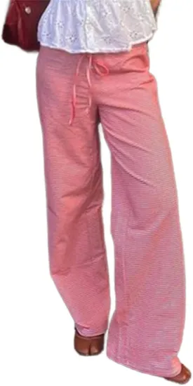 Women's Lounge Striped Wide Leg Pants, Low Rise Baggy Pajama Pants