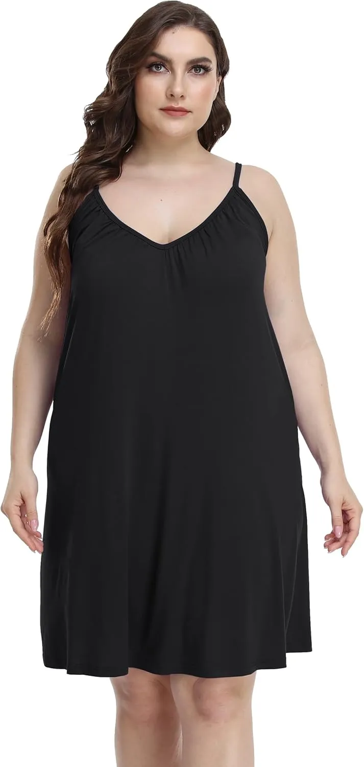 Women's Plus Size Nightgown Sleeveless Sleepwear V Neck Adjustable Spaghetti Strap Sleep Dress Slip Night Dress