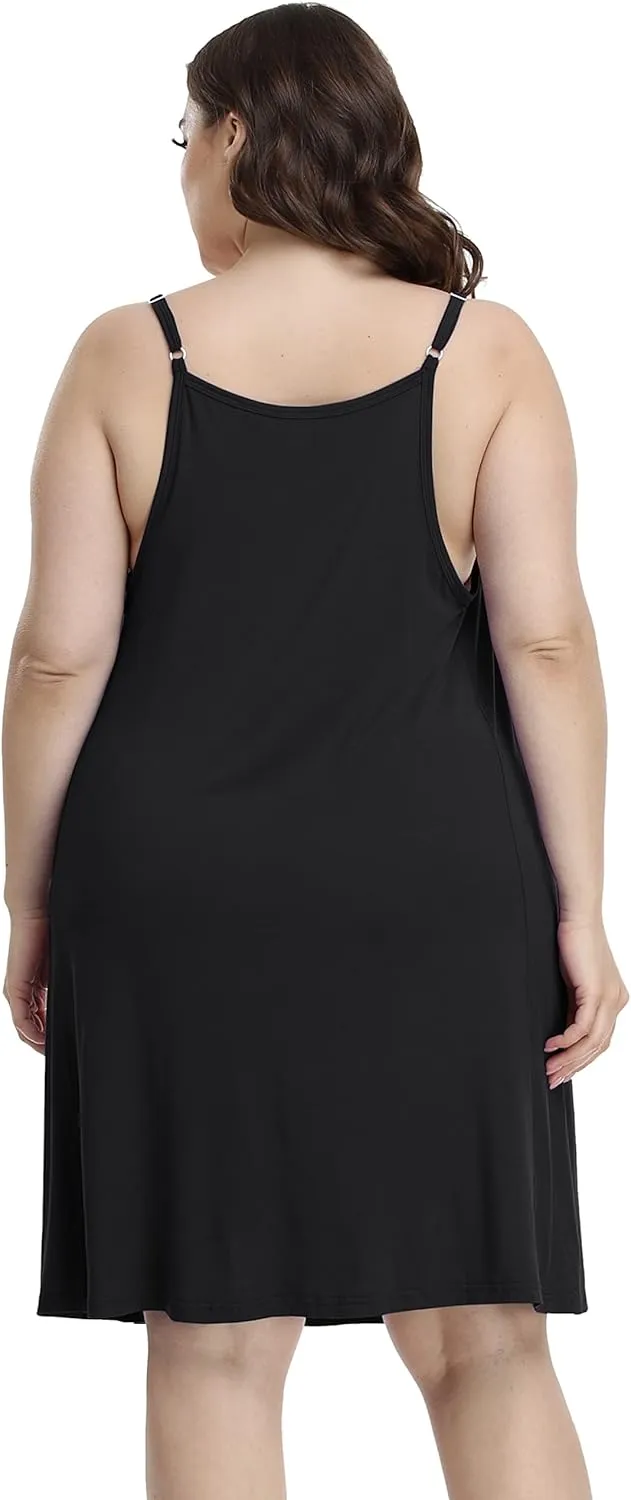 Women's Plus Size Nightgown Sleeveless Sleepwear V Neck Adjustable Spaghetti Strap Sleep Dress Slip Night Dress