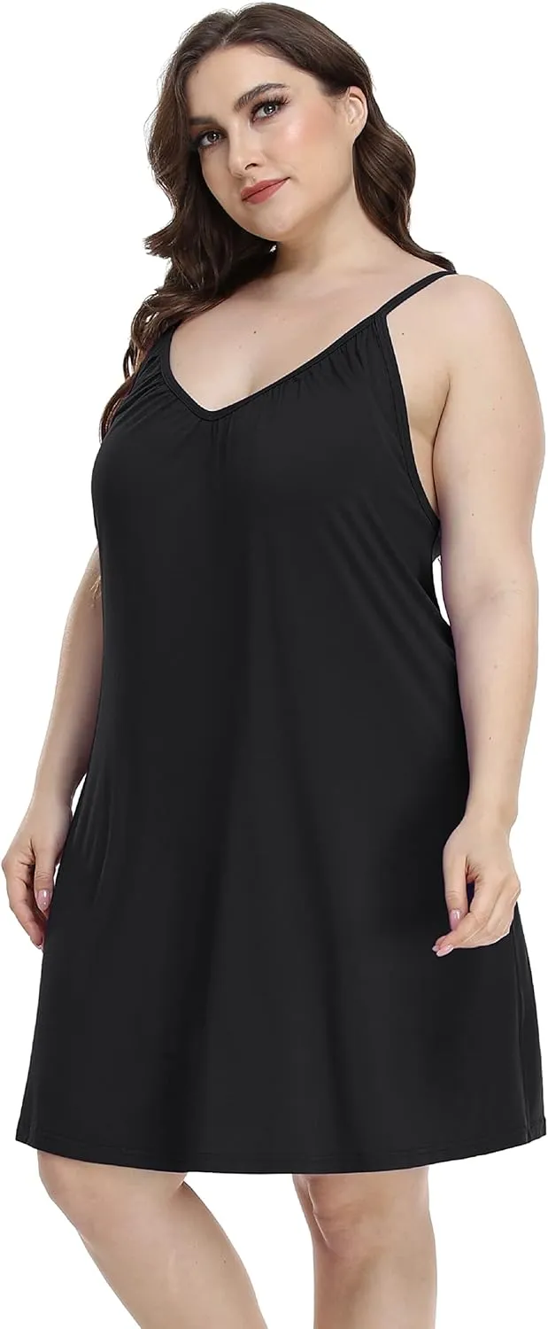 Women's Plus Size Nightgown Sleeveless Sleepwear V Neck Adjustable Spaghetti Strap Sleep Dress Slip Night Dress