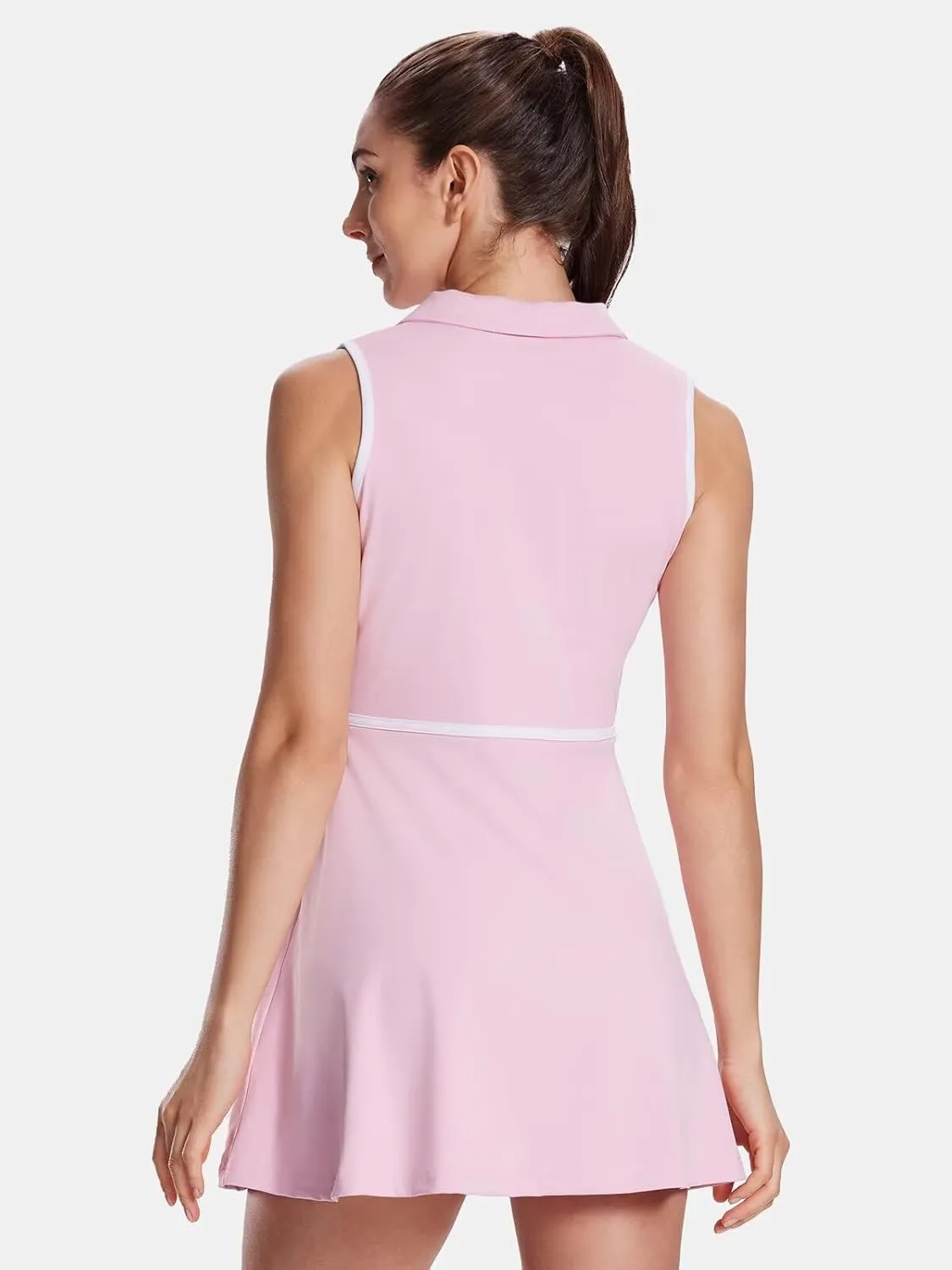 Women's Tennis Dress with Detachable Pocket Shorts, Convertible V-Neck & Polo Collar for Golf Gym