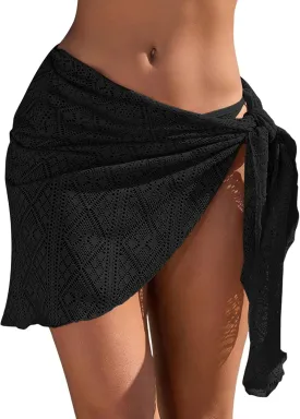 ZAFUL Women's Crochet Beach Cover Up Skirt for Swimsuit Shells Tassel Hollow Out Knit Bikini Wrap Swimwear Sarongs