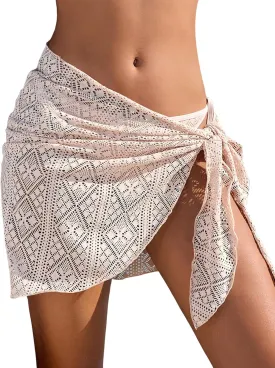 ZAFUL Women's Crochet Beach Cover Up Skirt for Swimsuit Shells Tassel Hollow Out Knit Bikini Wrap Swimwear Sarongs