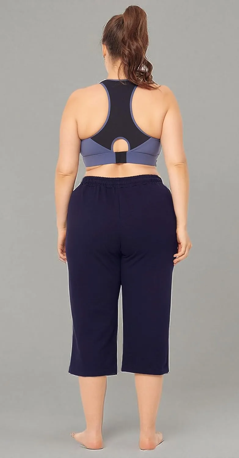 ZERDOCEAN Women's Plus Size Active Yoga Lounge Indoor Jersey Capri Walking Crop Pants with Pockets Drawstring