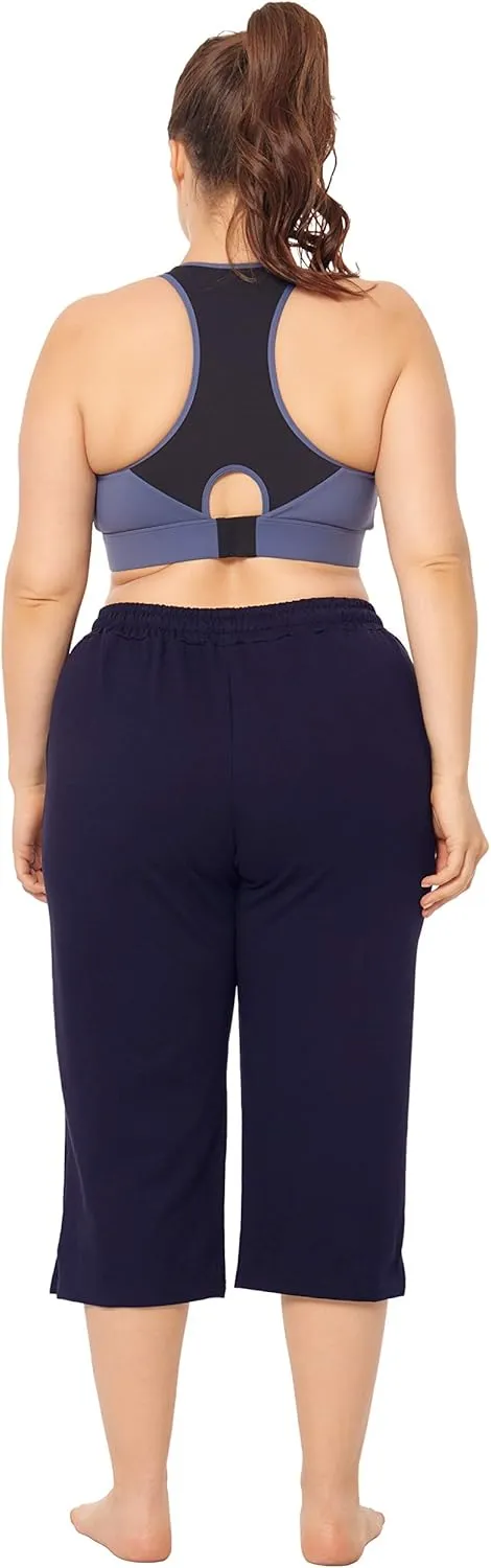 ZERDOCEAN Women's Plus Size Active Yoga Lounge Indoor Jersey Capri Walking Crop Pants with Pockets Drawstring